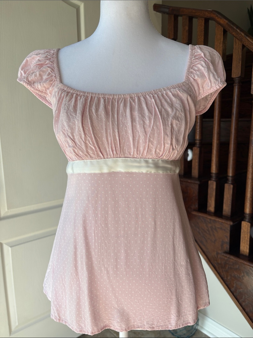 Hollister Pink Polka Dot Babydoll Milkmaid Top